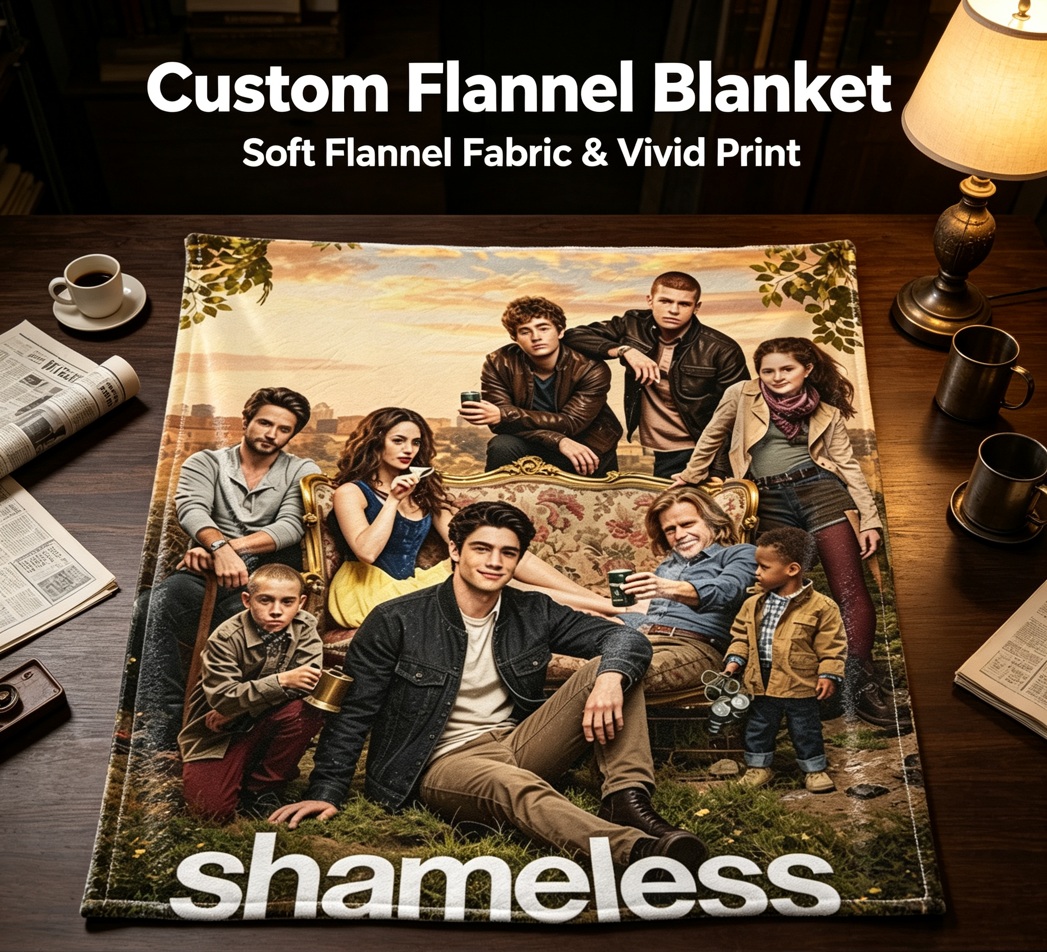 Custom Face Blanket Shameless TV Show Flannel Blanket for Couch and Bed Cozy Gift for Fans and Family Gatherings