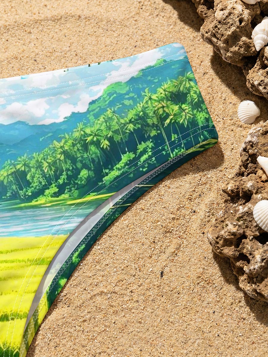 Tropical River Landscape with Lush Greenery and Palm Trees -  Men's swim trunks