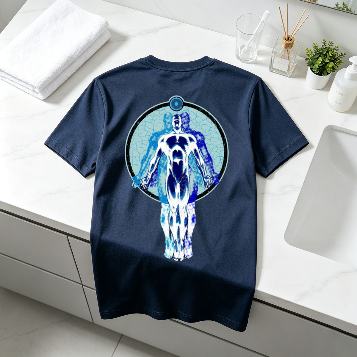 Blue Human Figure in Circular Frame - Tee