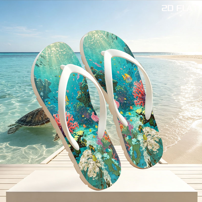 Vibrant Coral Reef with Colorful Fish and Sunlight Rays -  flip-flops