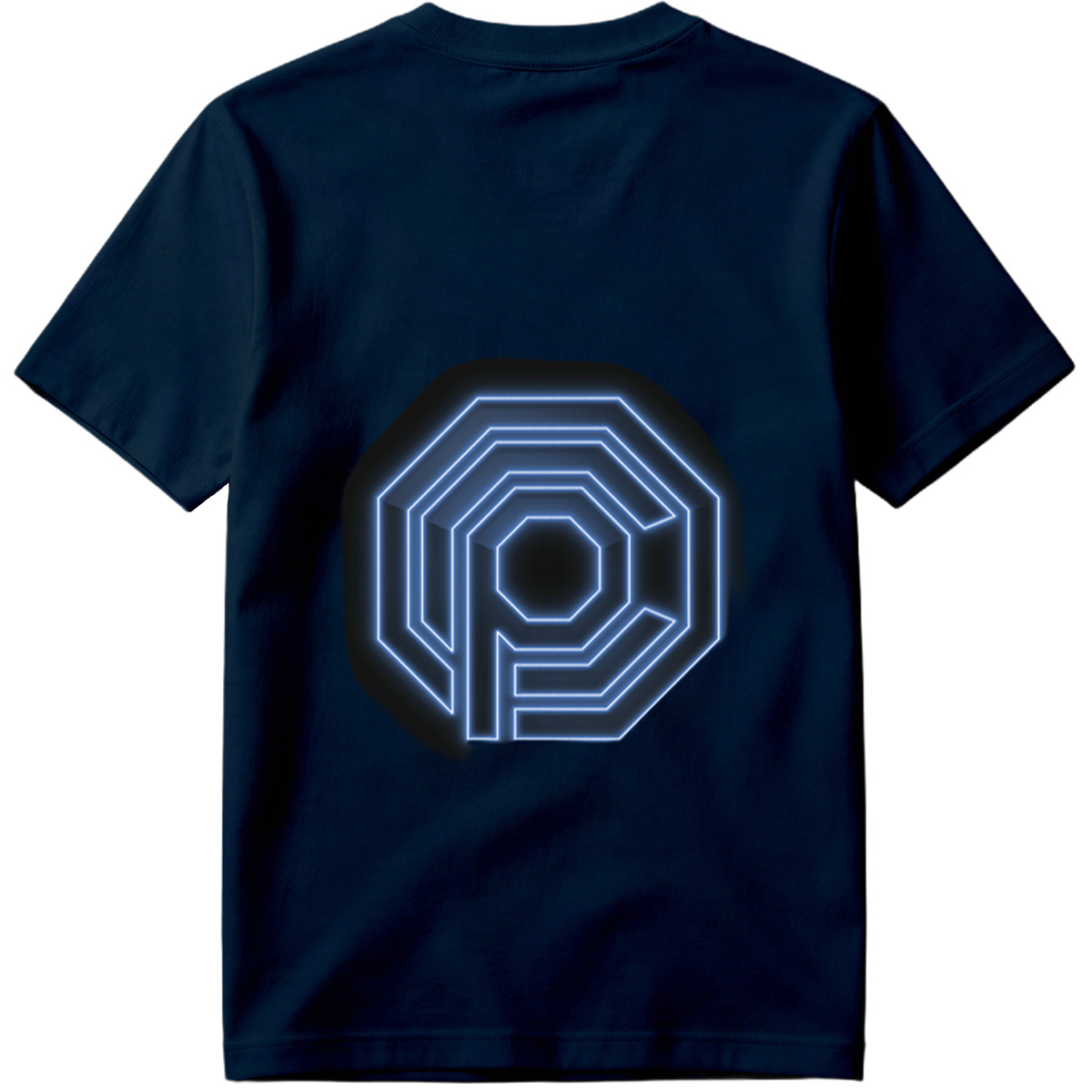 Neon Blue Octagonal Logo with Letter P - Tee