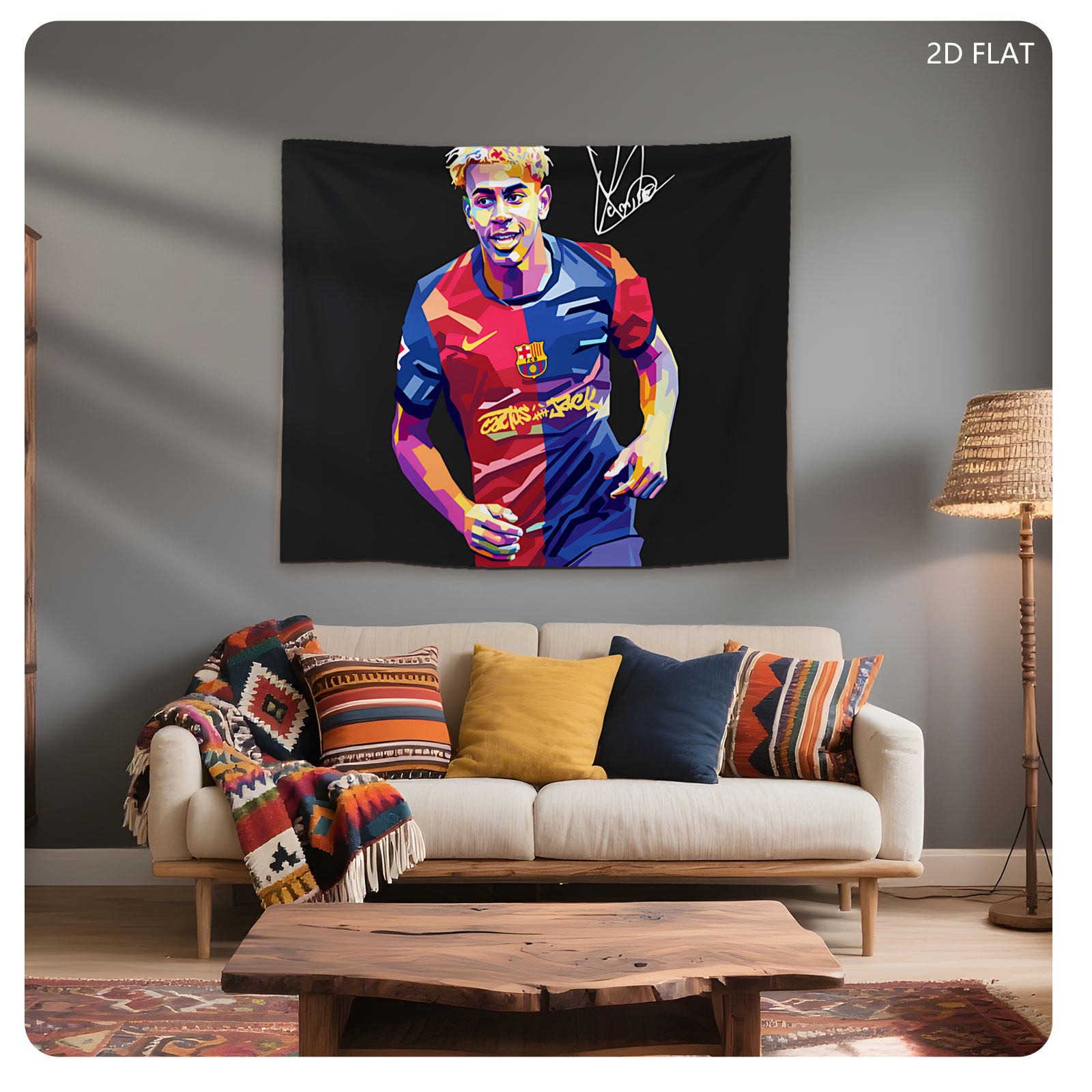 Lamine Yamal in FC Barcelona Jersey, Artistic Portrait - Tapestry