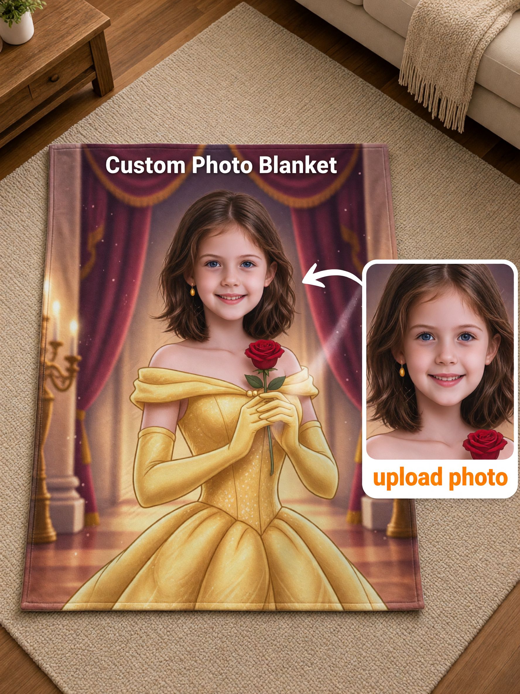 Personalized Princess Photo Blanket Custom Face Flannel Throw Cozy Birthday Keepsake Gift for Daughter
