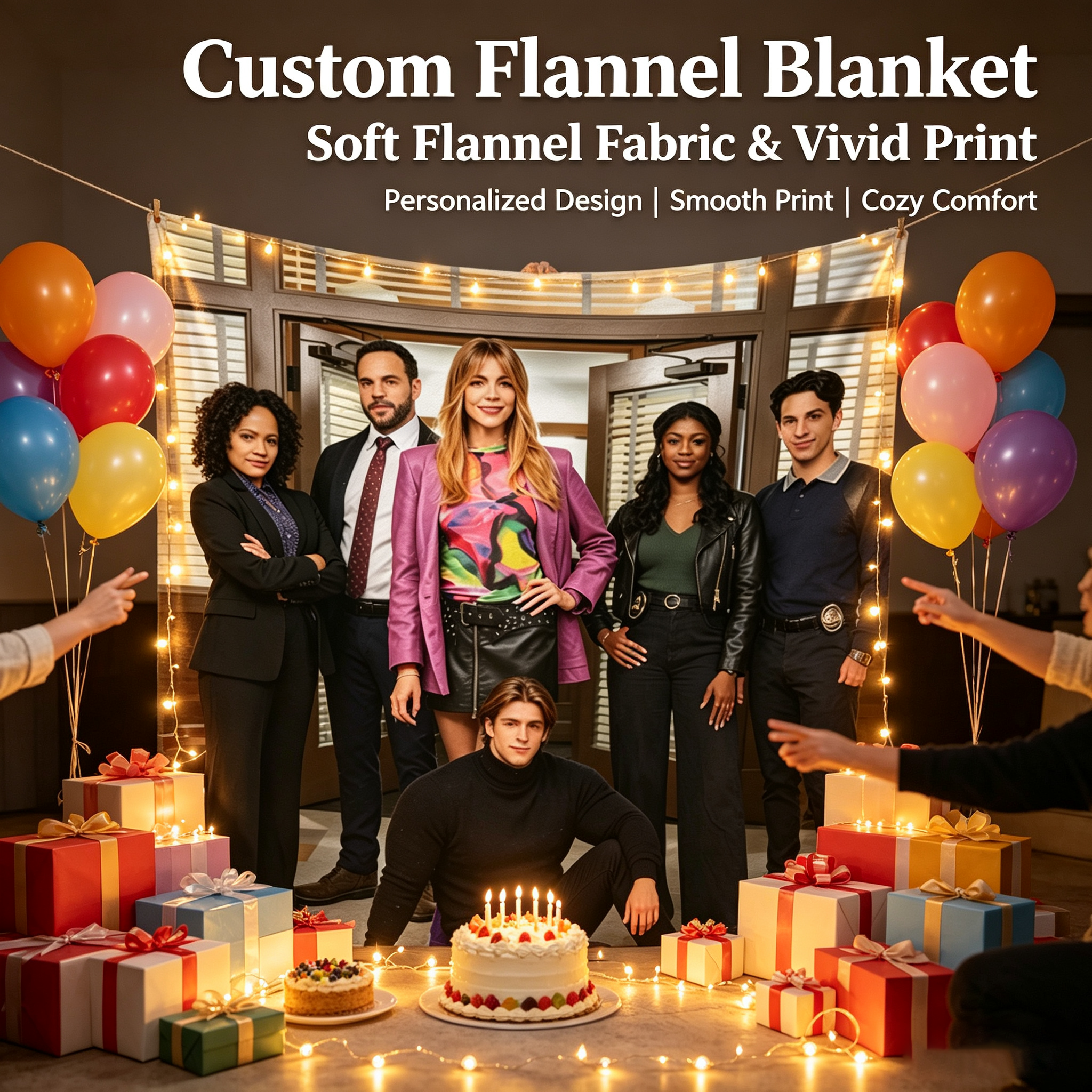 Custom Face Blanket - Brooklyn Nine-Nine Cast Portrait Flannel Blanket for Cozy Living Room or Bedroom Decor, Perfect Gift or Giveaway for Fans