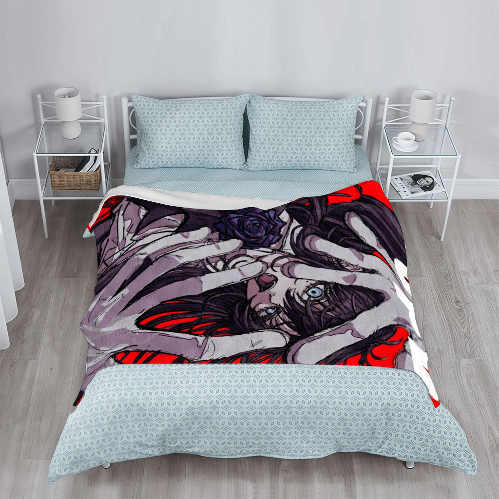 Ado - Dramatic Portrait with Hands and Rose on Red Background - Blankets