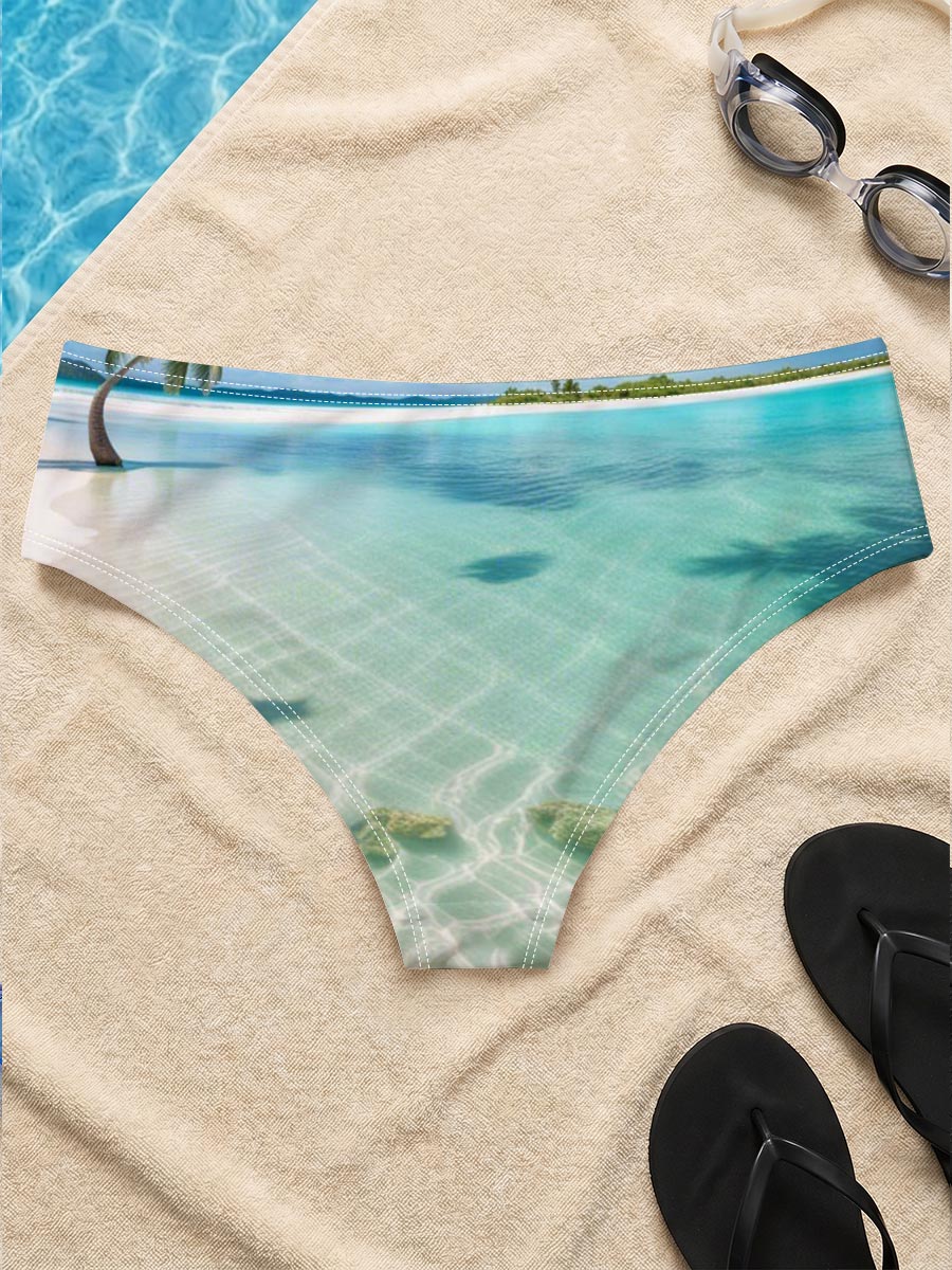 Serene tropical beach with crystal clear water and palm trees -  Men's swim trunks