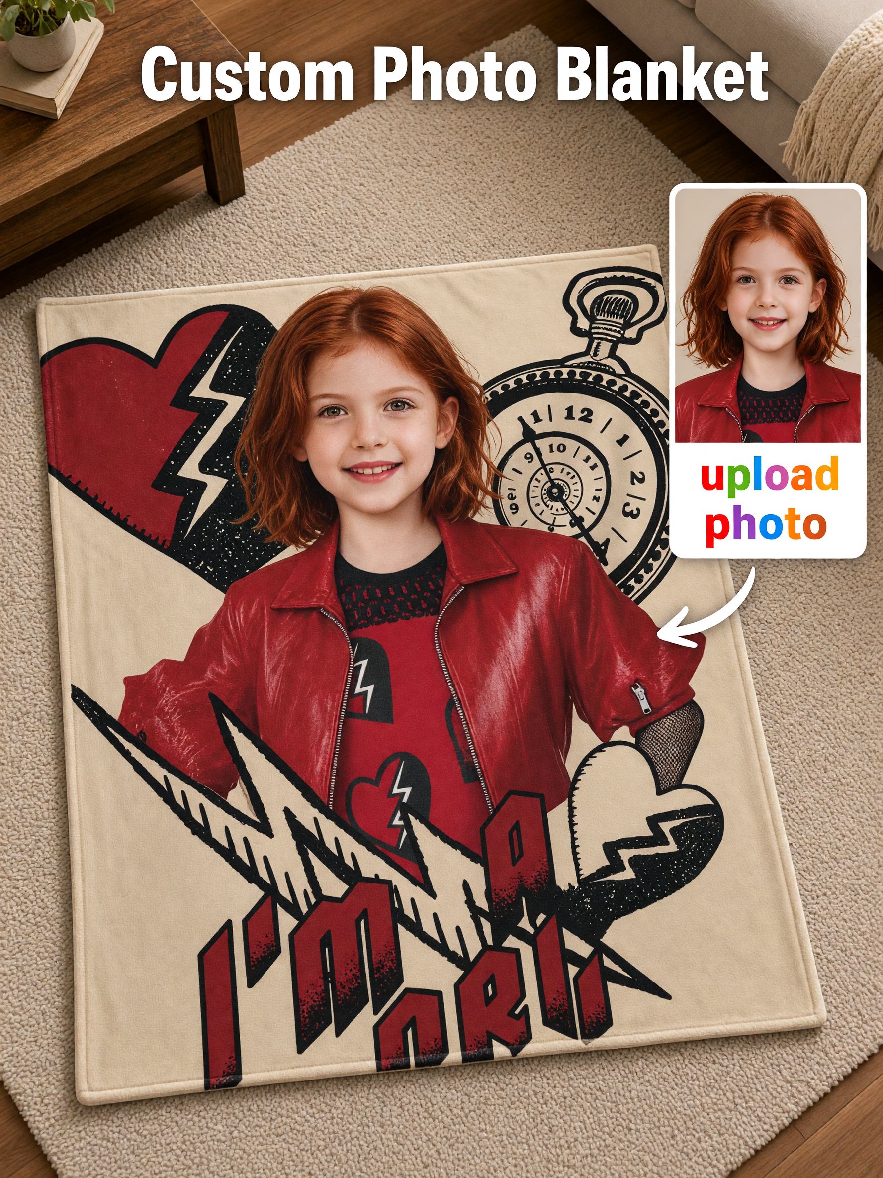Custom Photo Face Blanket, Personalized Flannel Throw with Graphic Art Portrait, Ideal Personalized Gift for Bed Couch