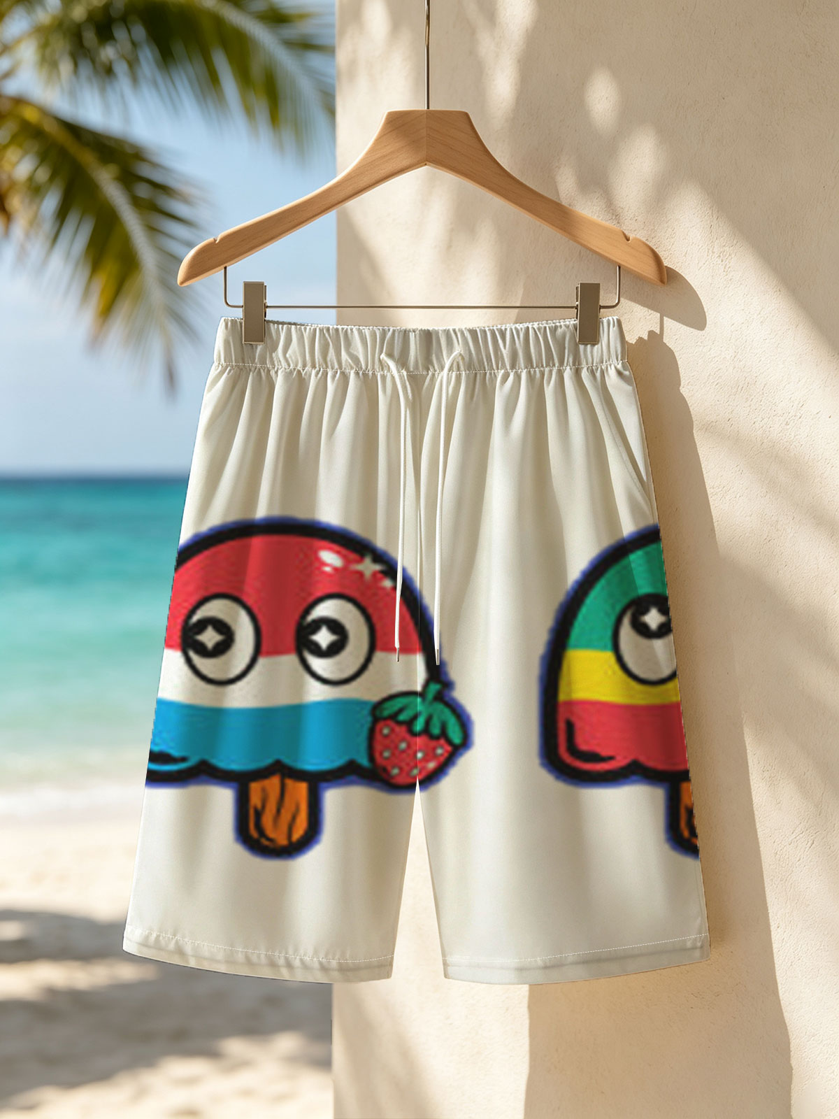 Pac-Man and Colorful Ice Cream Characters in Summer Vibes -  Beach shorts