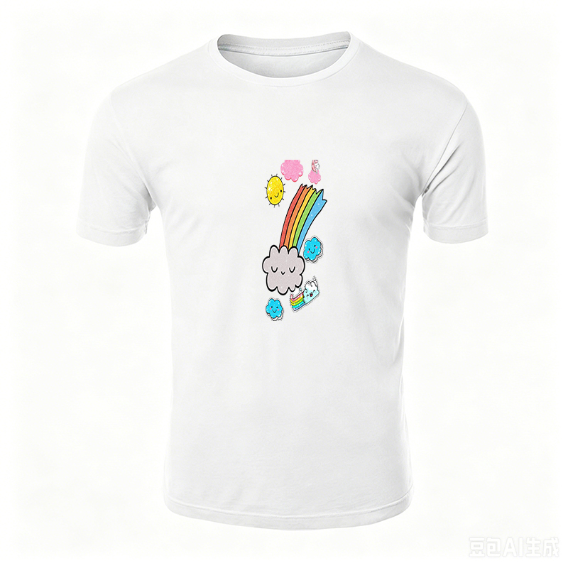 Unisex Classic T-Shirt Rainbow Clouds Sun Sparkle Design Unisex Classic T-Shirt Casual Wear for Teens and Adults Love Cute Cartoon Style Fashion