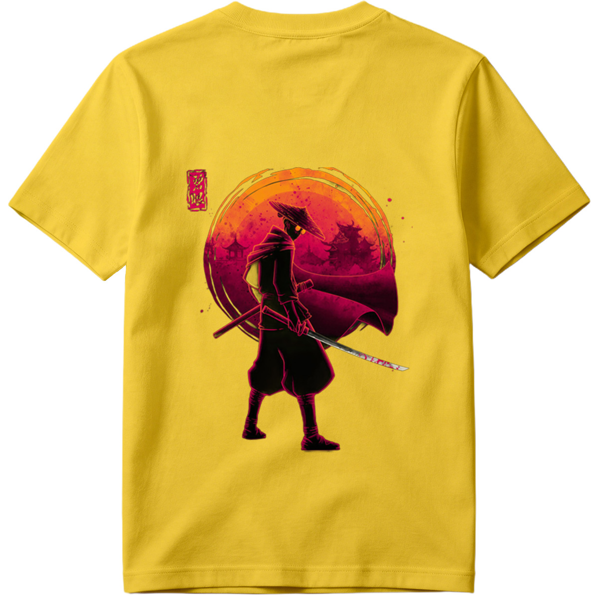 Samurai Warrior with Bloodied Sword Against Crimson Moon - Tee