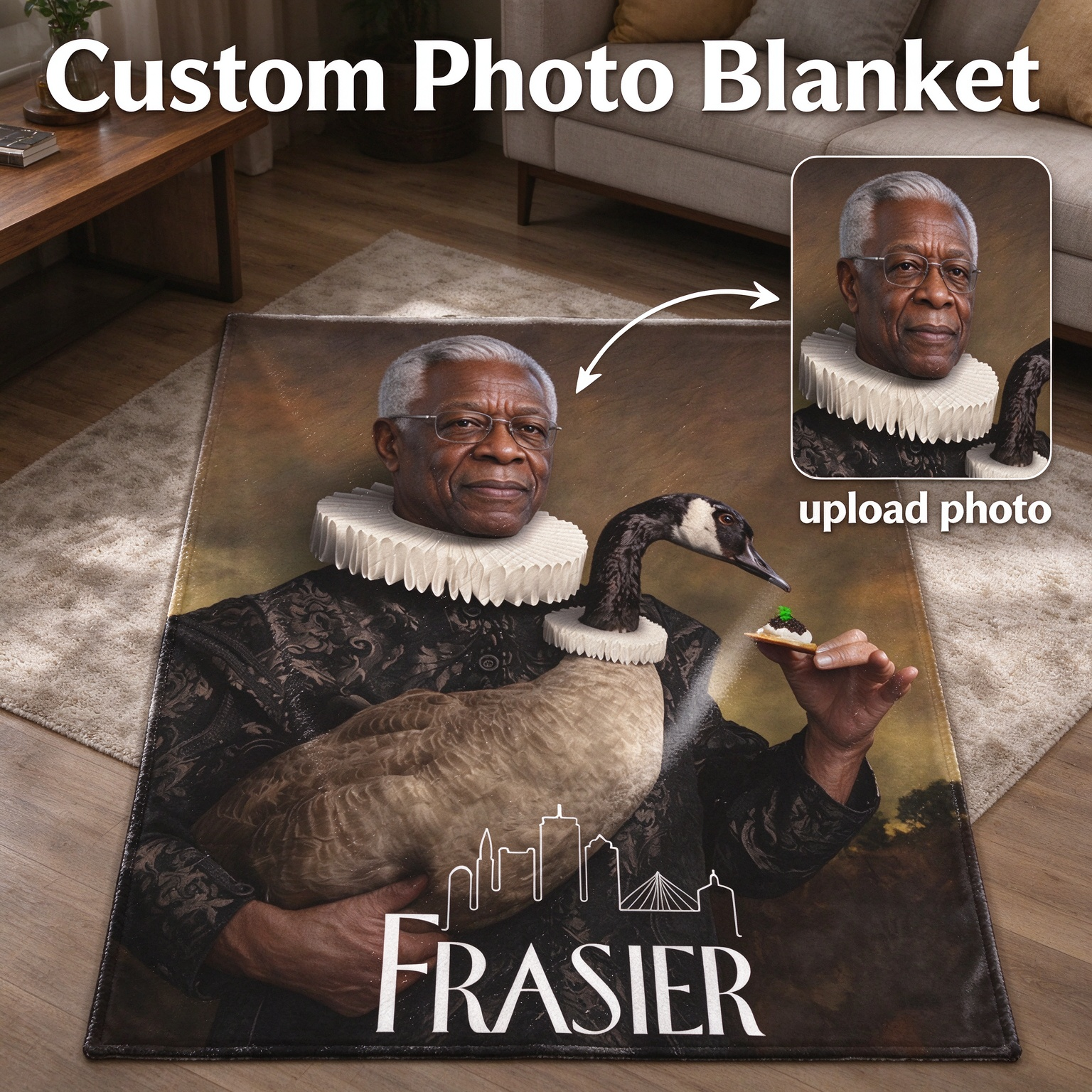 Custom Photo Face Blanket Personalized Renaissance Portrait Ultra Soft Flannel Fleece Throw Cozy Unique Gift Idea
