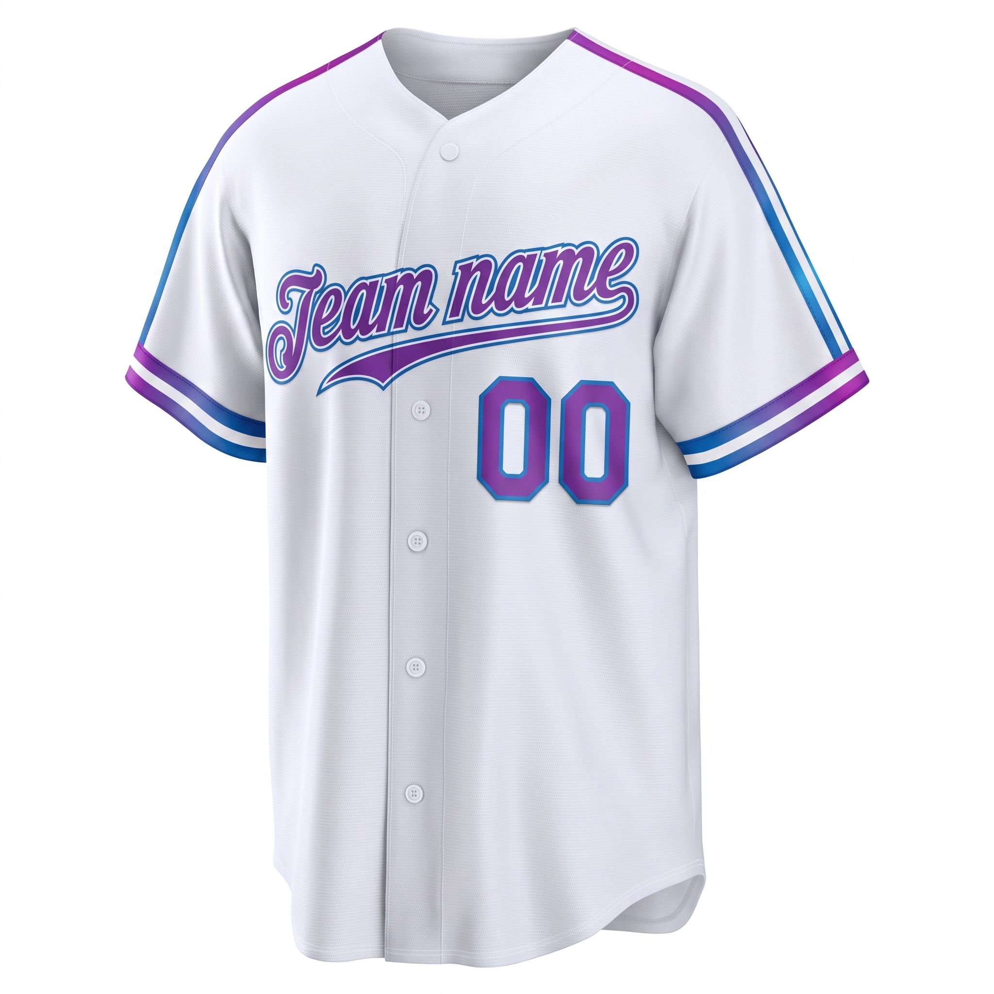 Custom Printed Kansas City Crown Letter Style Baseball Jersey White Gradient Blue Purple Button Down Shirt for Men and Women