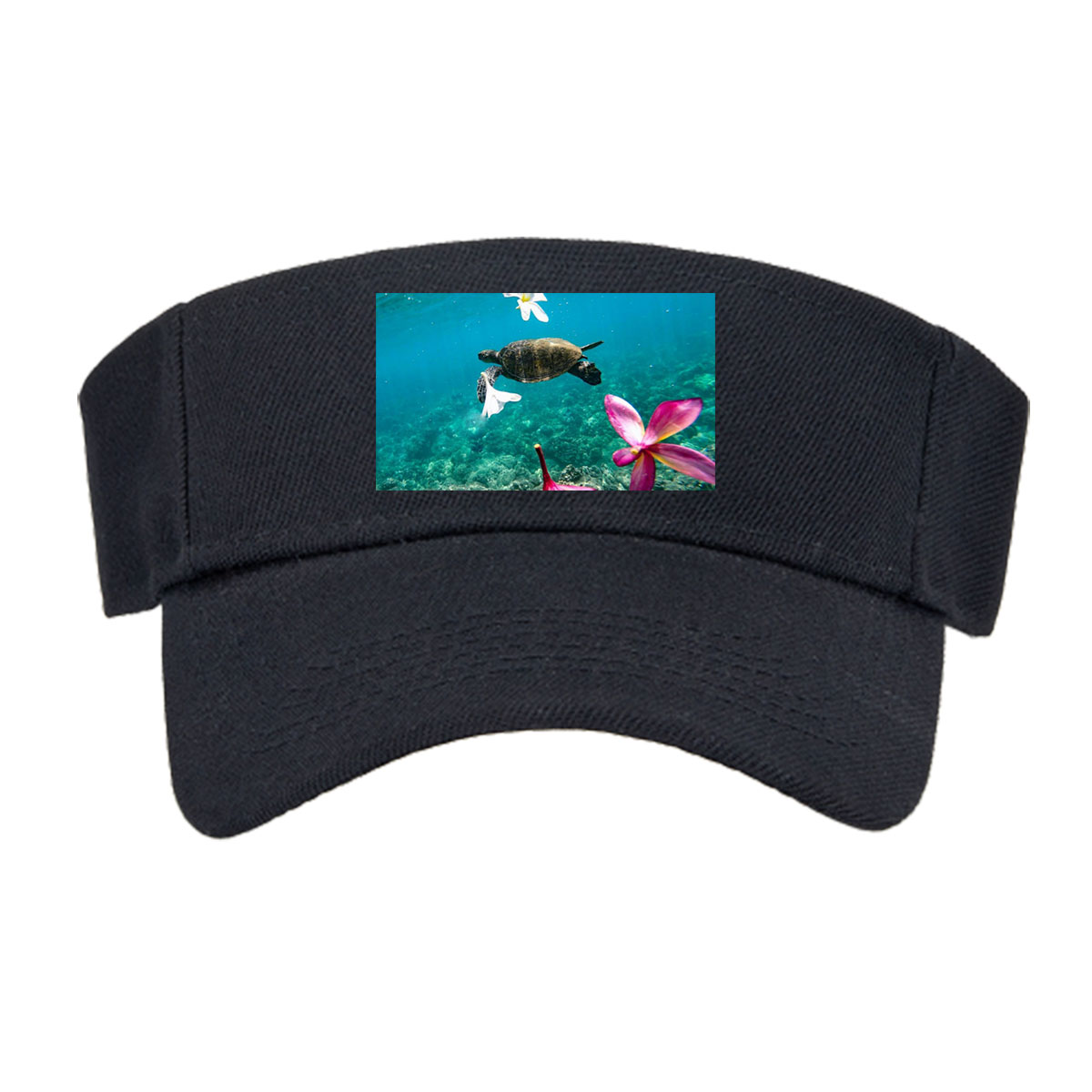 Sea Turtle Swimming Among Floating Flowers Underwater -  Visor cap