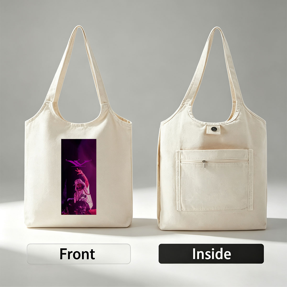 Lil Wayne Live Performance with Purple Lighting and Signature Hand Gesture - Canvas shoulder bags/