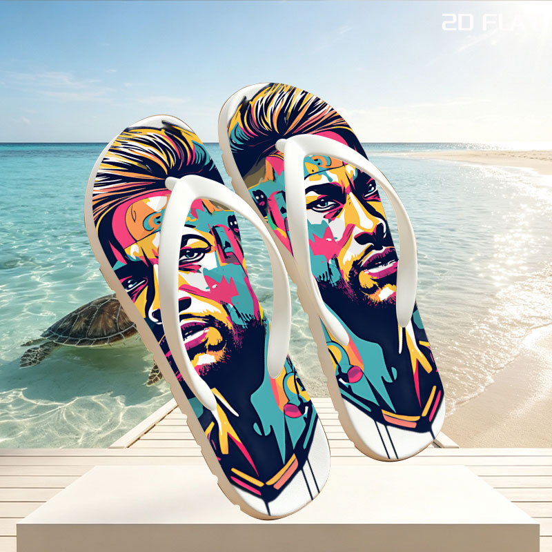 Colorful Abstract Portrait of a Man with Vibrant Patterns and Dynamic Elements -  flip-flops