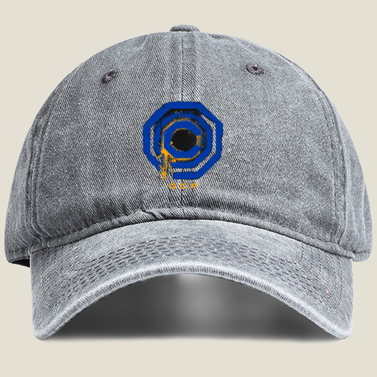 OCP Logo with Blue and Yellow Design - Washed Denim - Baseball Cap