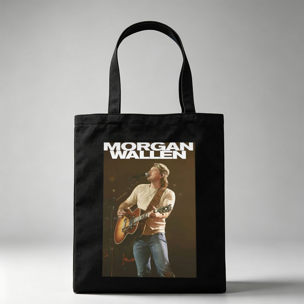 Morgan Wallen Live Performance Playing Acoustic Guitar on Stage - Canvas tote bags