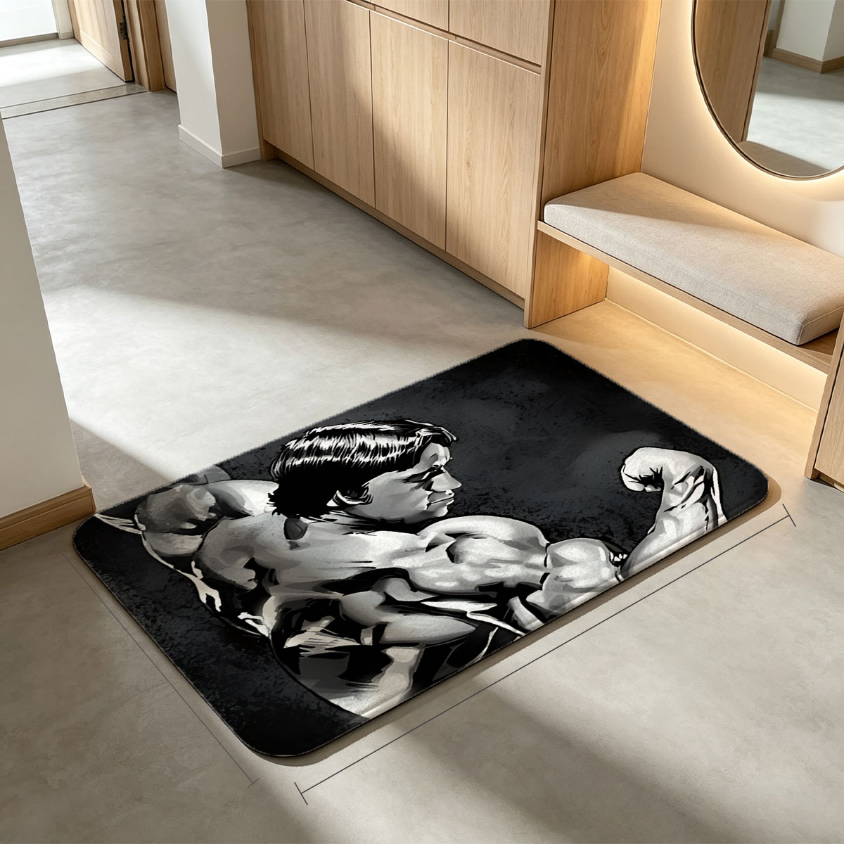Arnold Schwarzenegger Flexing Muscles in Classic Bodybuilding Pose - Flannel floor mat