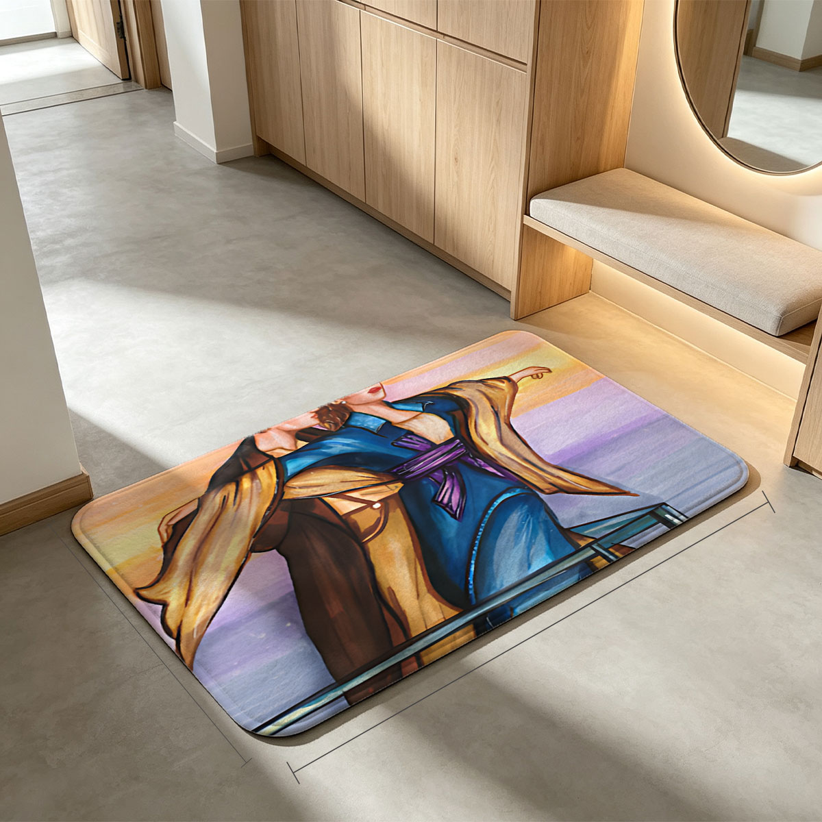 Jack and Rose on the Titanic Deck at Sunset - Flannel floor mat