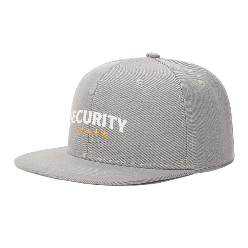 Flat Brim Baseball Cap Security 5 Star Embroidered Logo Streetwear Underground Skate Style for Basketball Court Skate Park Urban Lifestyle Skaters Rappers Streetwear Enthusiasts