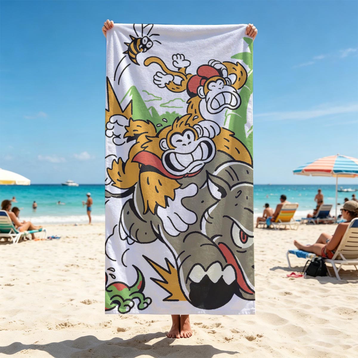 Donkey Kong vs. Rhino in Jungle Chaos - Beach towels
