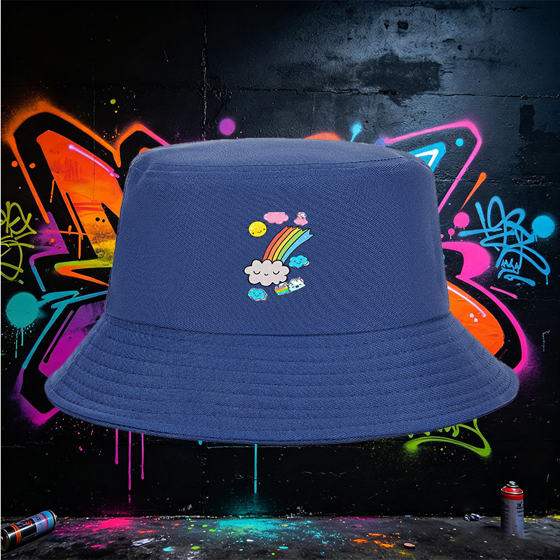 Unisex Bucket Hat with Rainbow Clouds and Sparkle Design - Classic Cotton Sun Hat for Outdoor Activities, Perfect for Teenagers and Young Adults Seeking Fun and Fashionable Headwear