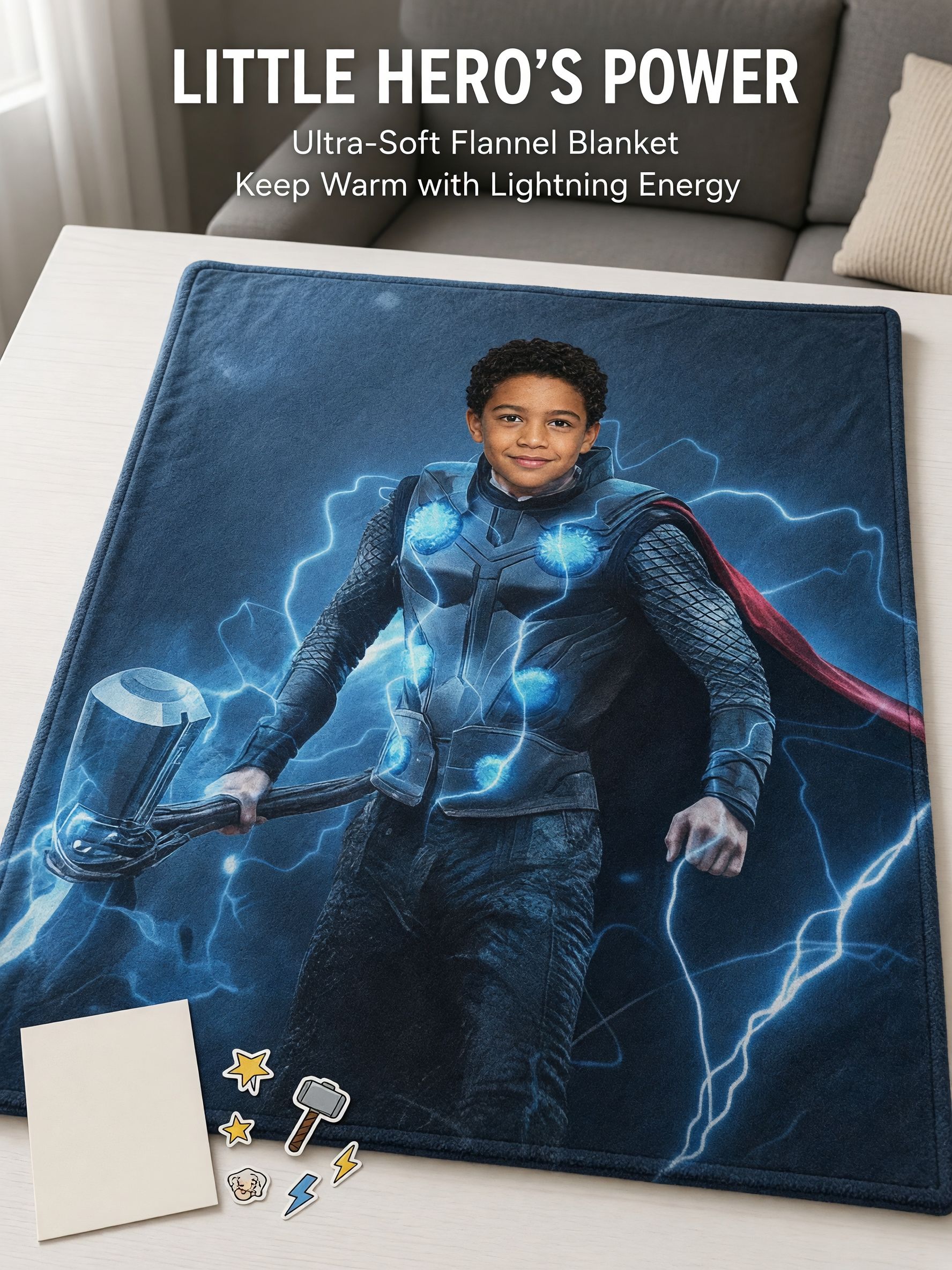 Custom Photo Superhero Flannel Blanket, Personalized Cozy Throw for Kids Adults Bed Couch, Memorable Keepsake Gift