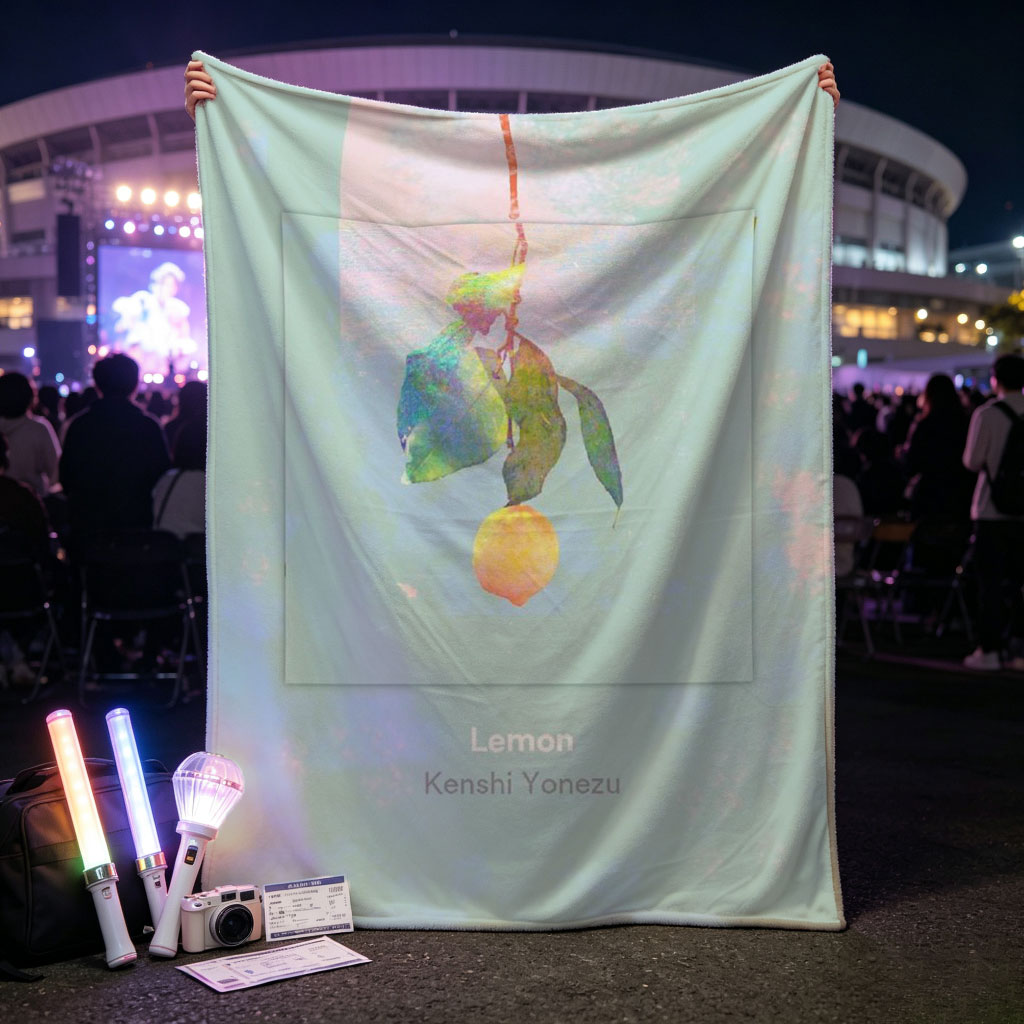 Kenshi Yonezu Lemon Watercolor Artwork with Hanging Fruit and Leaves - Blankets