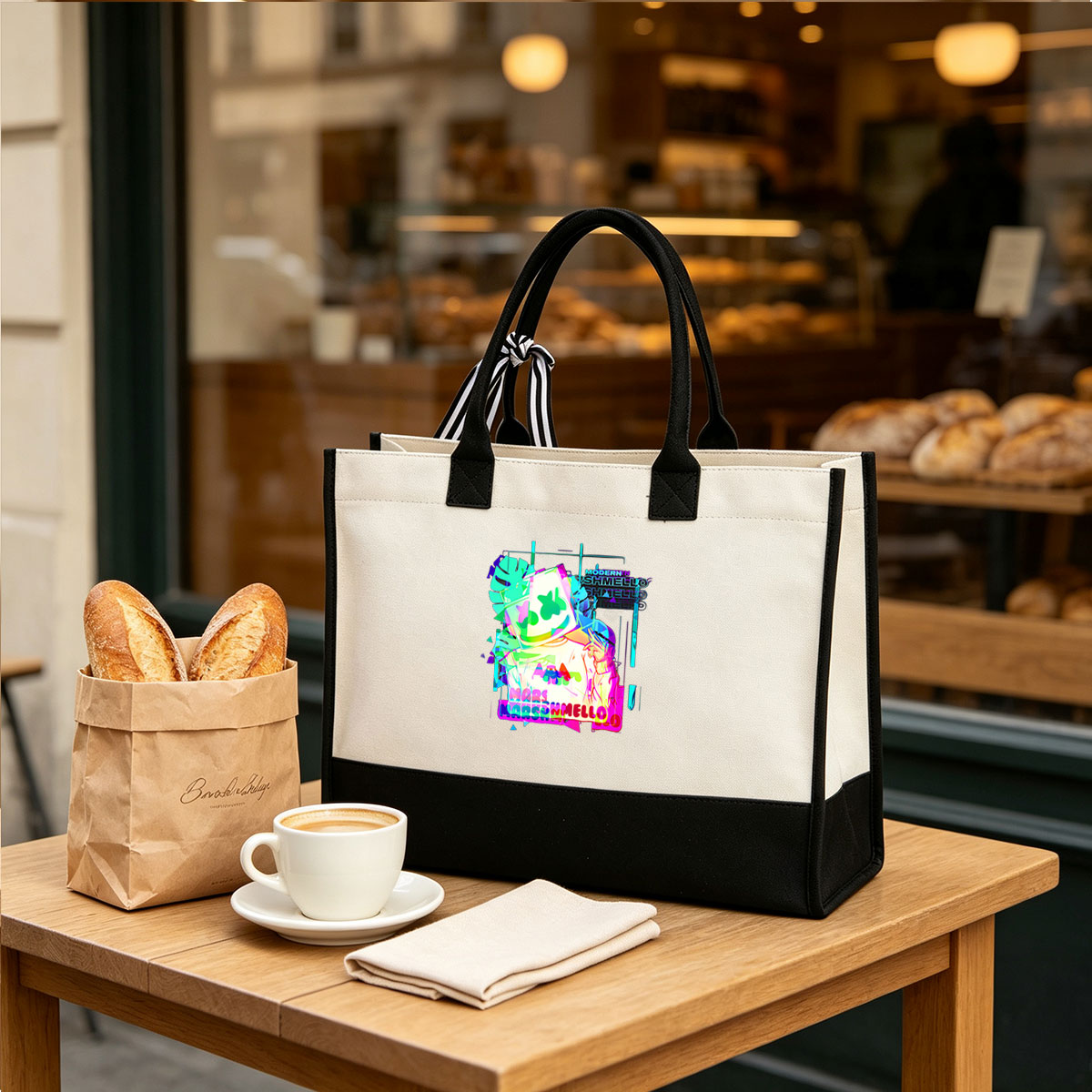 Modern Marshmello: Electric Vibes & Colorful Art - Canvas patchwork gift tote bag