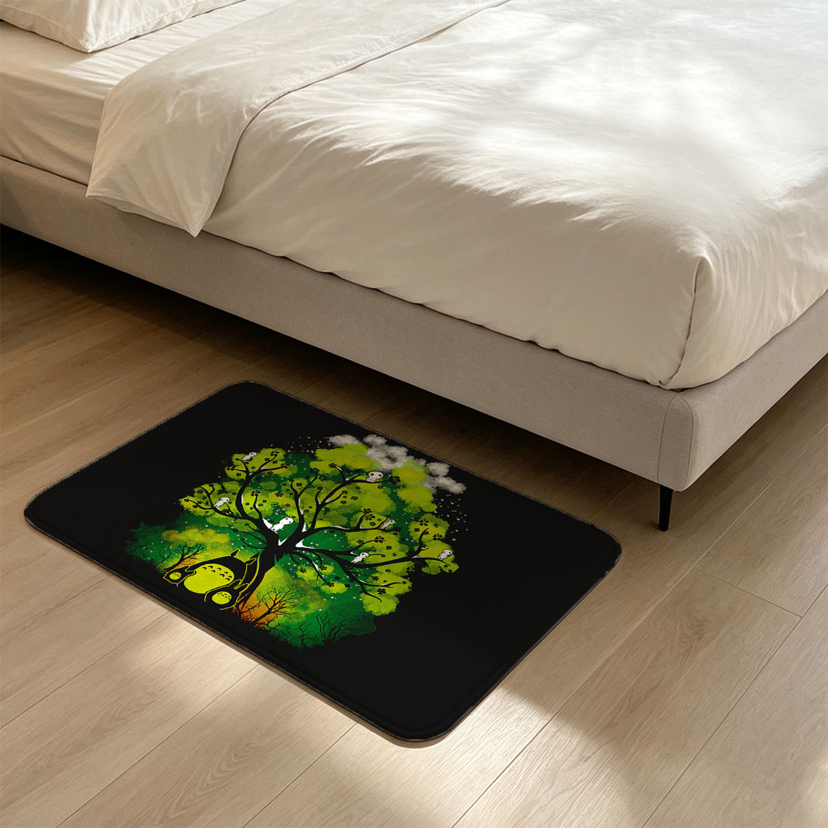 Totoro and Kodama in the Enchanted Forest - Flannel floor mat