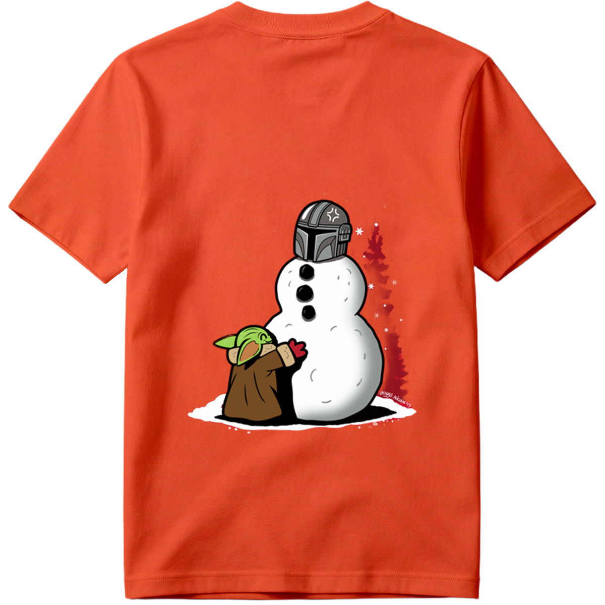 Baby Yoda Builds Snowman with Mandalorian Helmet - Tee
