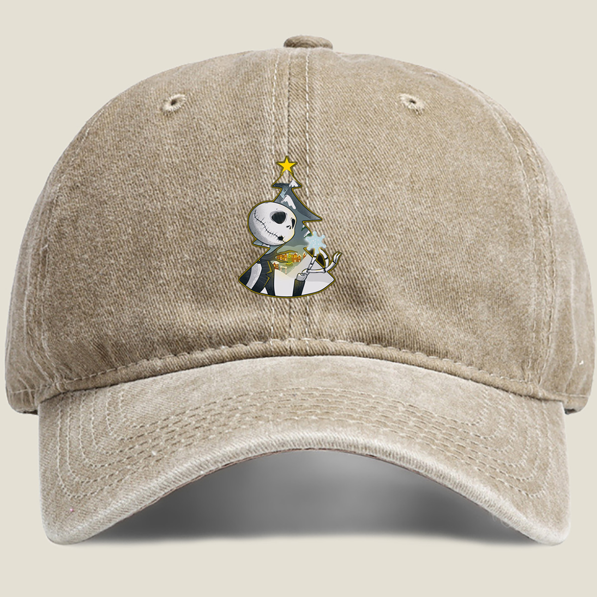 Jack Skellington Christmas Tree - Washed Denim - Baseball Cap