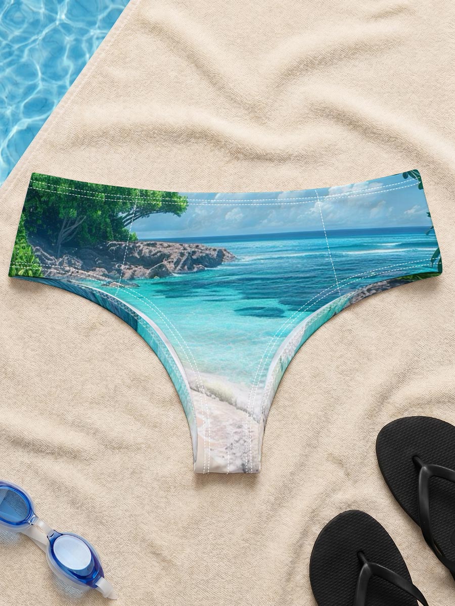 Tropical Beach with Crystal Clear Water and Lush Greenery -  Men's swim trunks