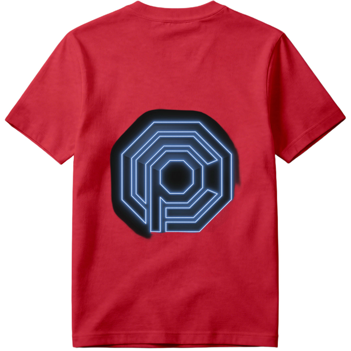 Neon Blue Octagonal Logo with Letter P - Tee