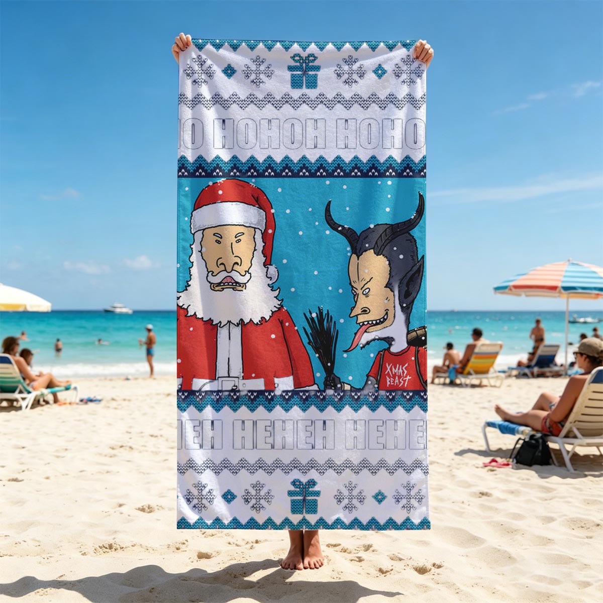 Santa and the Xmas Beast: Ho Ho Ho, Heh Heh Heh - Beach towels