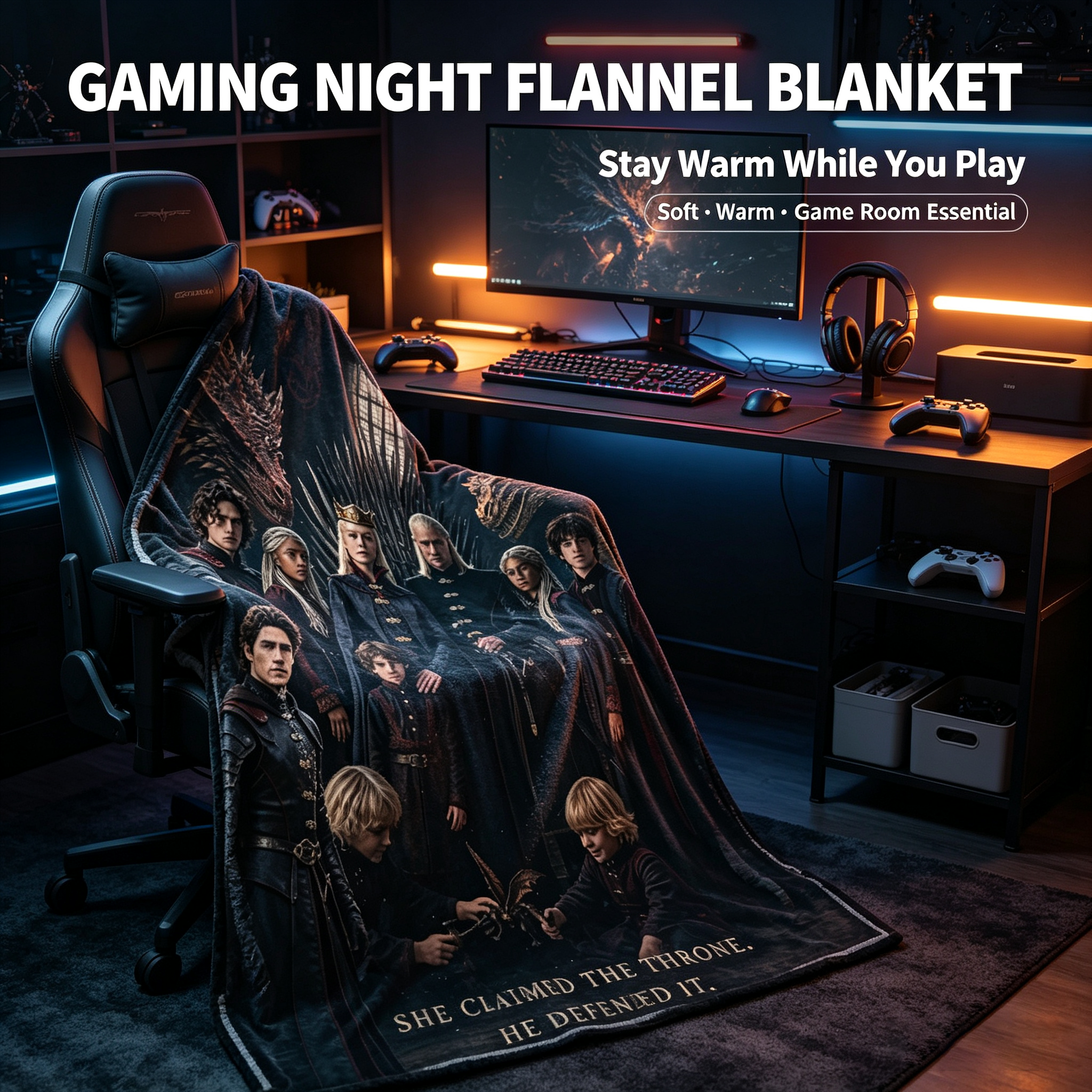 Custom Face Blanket House of the Dragon Flannel Blanket for Fans of Westeros Fantasy Series Perfect Gift for TV Show Lovers and Collectors