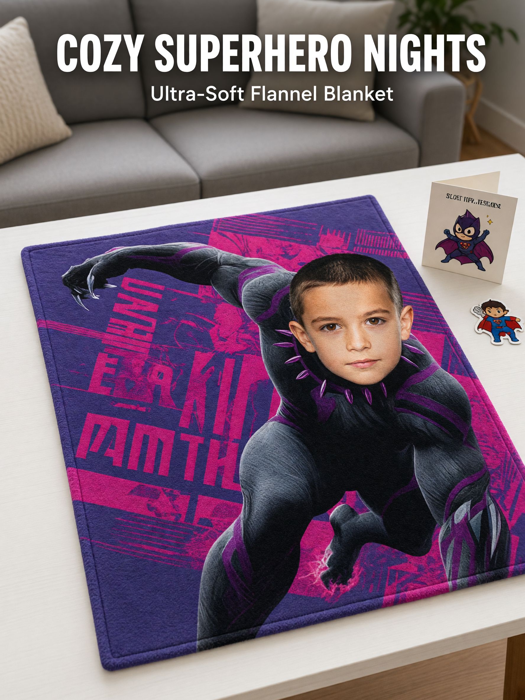 Personalized Superhero Photo Flannel Throw Blanket Custom Face Portrait Plush Fleece Blanket for Kids and Adults