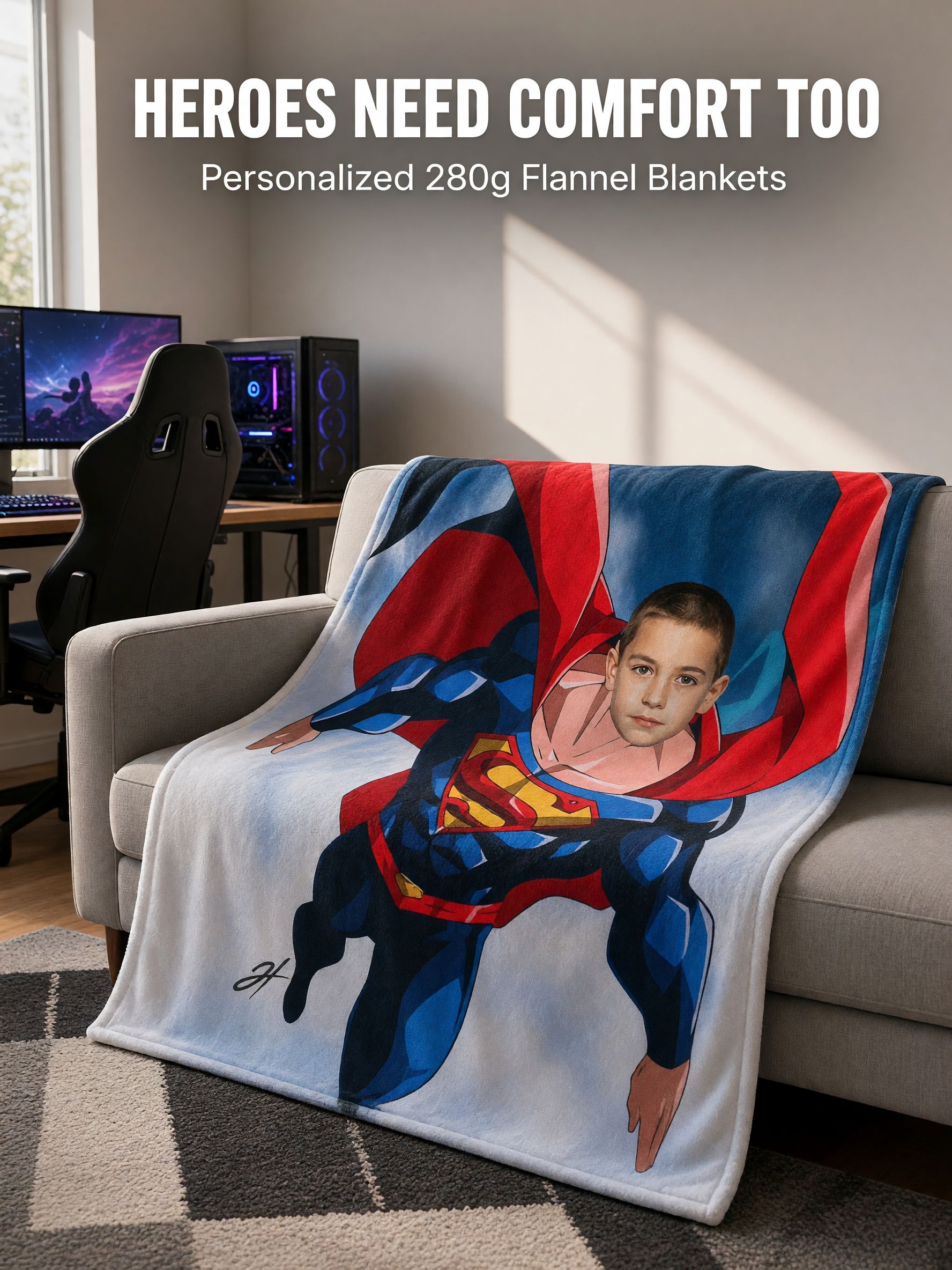 Custom Face Superhero Blanket Personalized Photo Flannel Throw Soft Fleece Bed Couch Quilt Gift