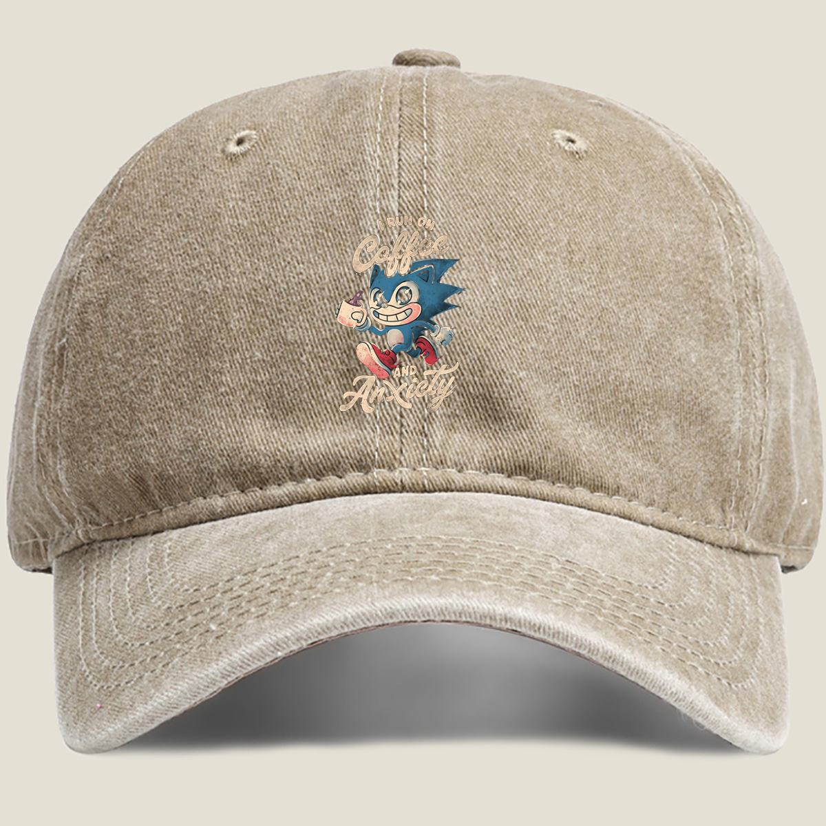 Sonic the Hedgehog: I Run on Coffee and Anxiety - Washed Denim - Baseball Cap