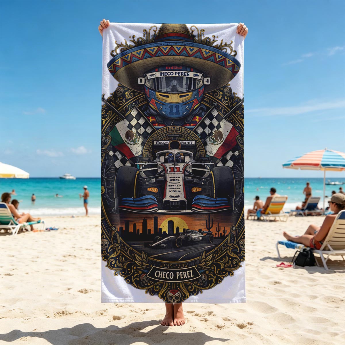 Checo Perez: Mexican F1 Legend in Racing Glory - Beach towels