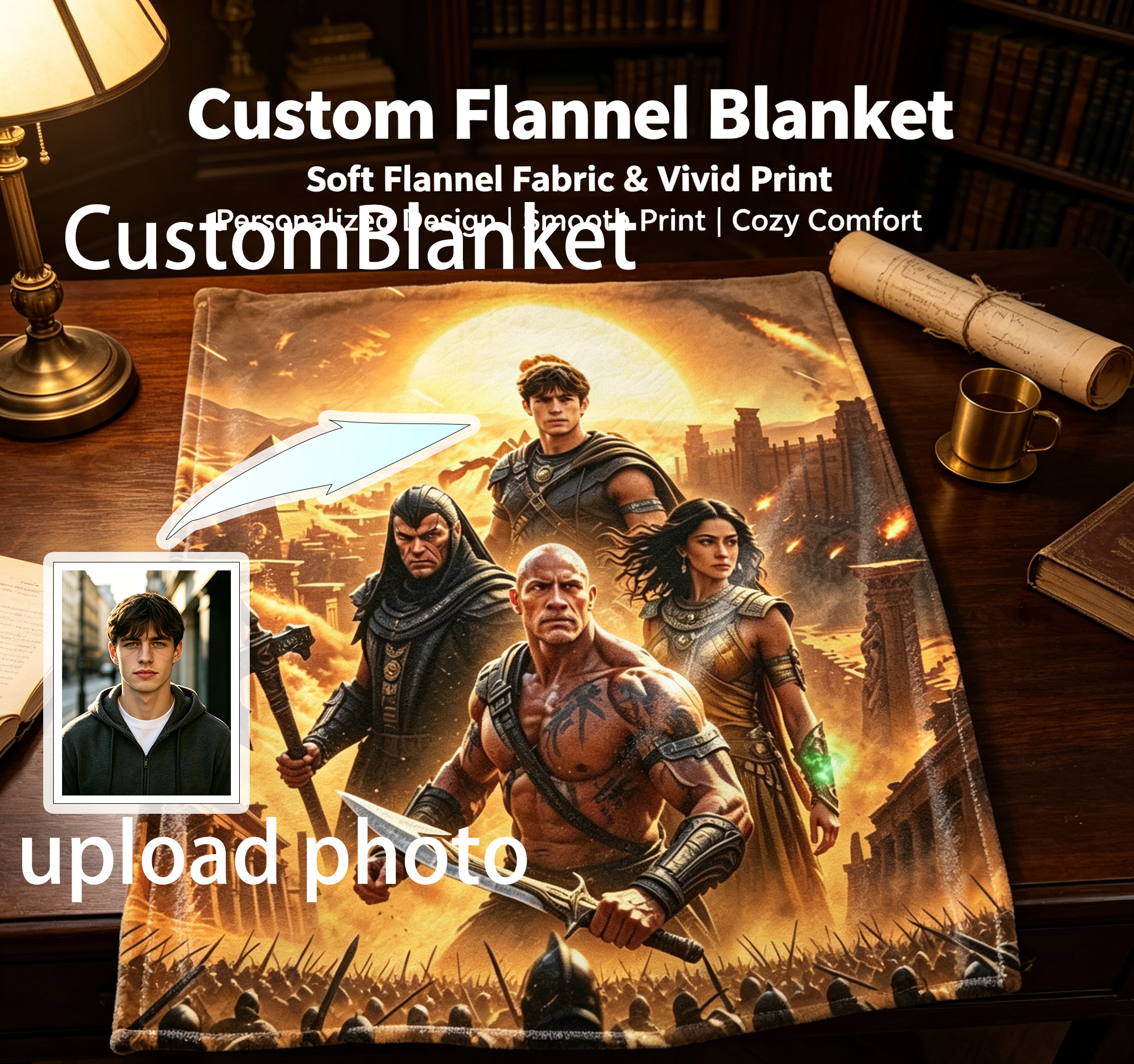 Custom Face Blanket The Scorpion King 2 Movie Character Flannel Blanket Perfect for Couch, Bed, or Travel Ideal Gift for Fans and Collectors