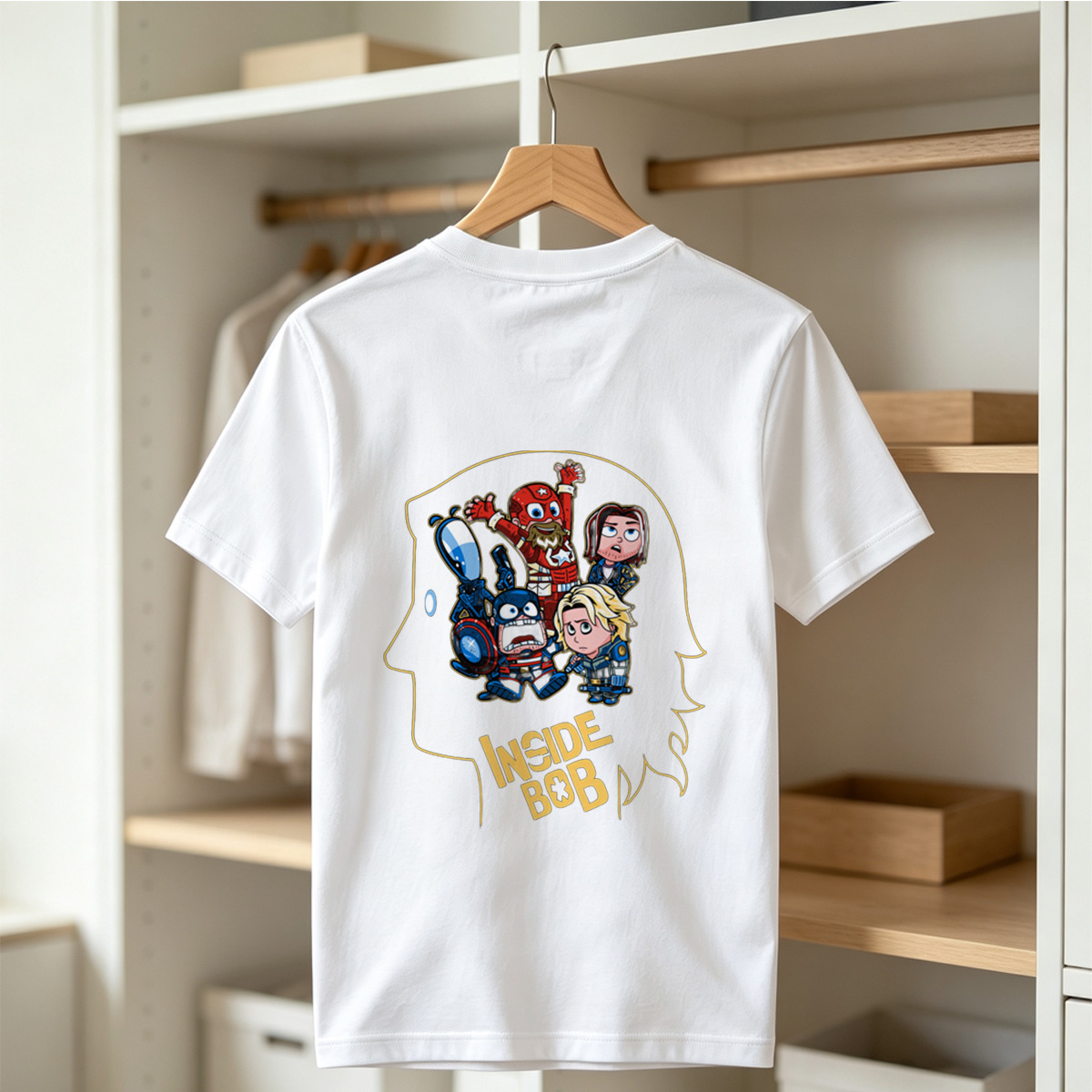 Inside Bob: Captain America, Black Widow, and Thor in Chibi Style - Tee
