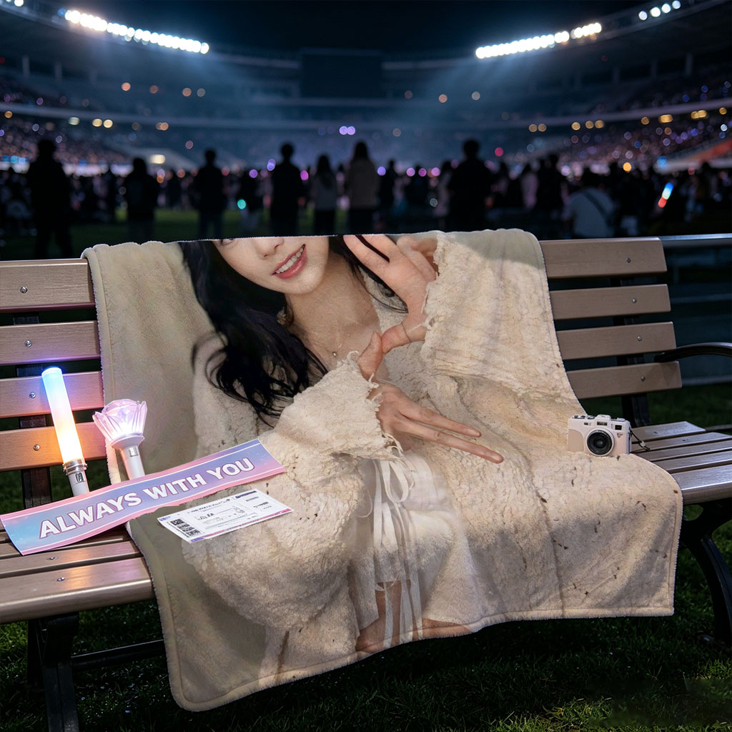 Lee Su-jeong in a Cozy Outfit Making a Peace Sign Pose - Blankets