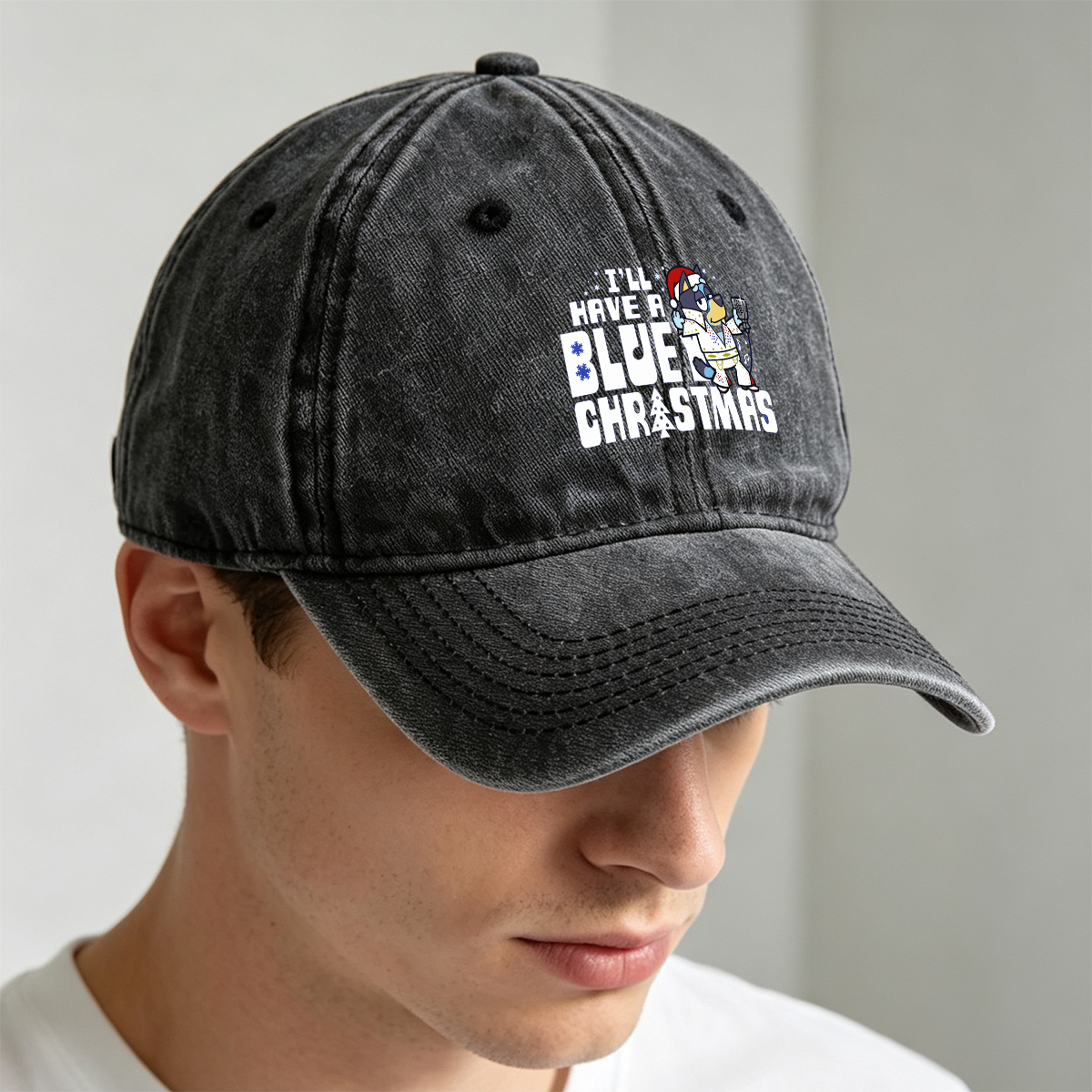Bluey Christmas Singing - Washed Denim - Baseball Cap