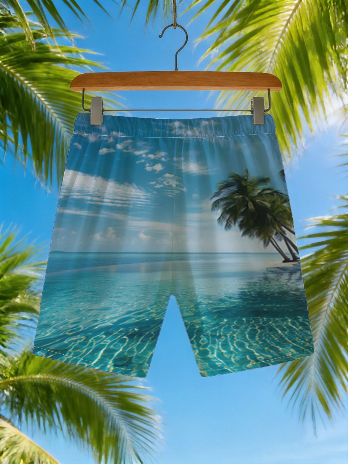 Infinite Pool Meets Azure Sea Under Palm Trees -  Beach shorts