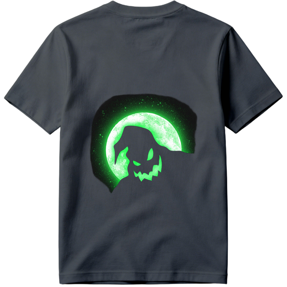 Pumpkin Head Silhouette Against Green Moon - Tee
