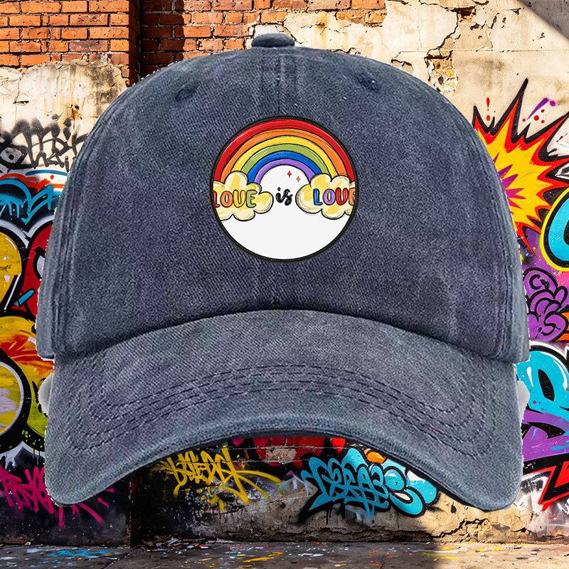 Men's Printed Washed Cap with Rainbow Love is Love Design, Casual Round Brim Lightweight Summer Hat for Outdoor Activities, Perfect for Adults Seeking Comfortable and Stylish Headwear