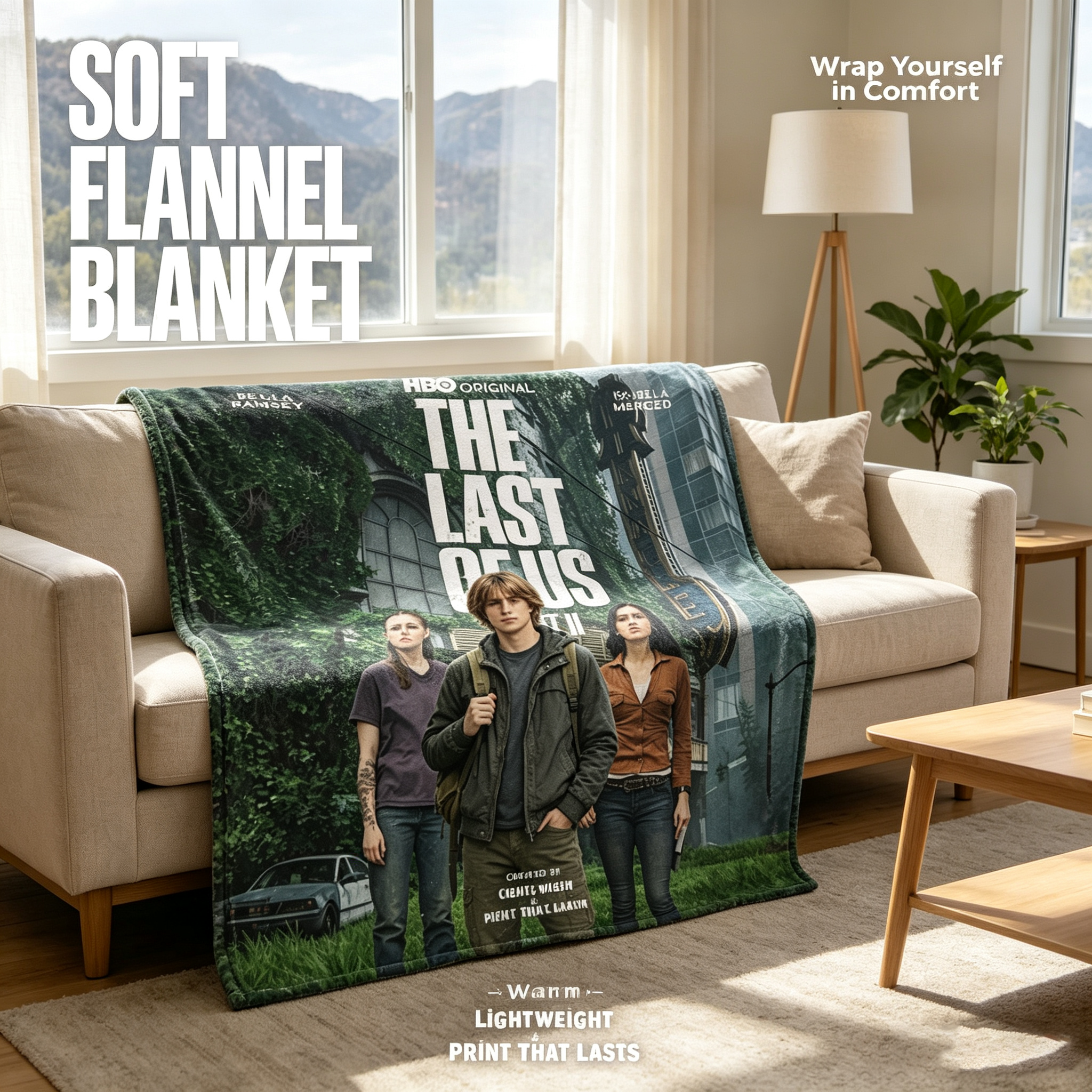 Custom Face Blanket The Last of Us HBO Series Flannel Blanket for Couch Cozying and Gaming Fans Perfect Gift or Giveaway Item