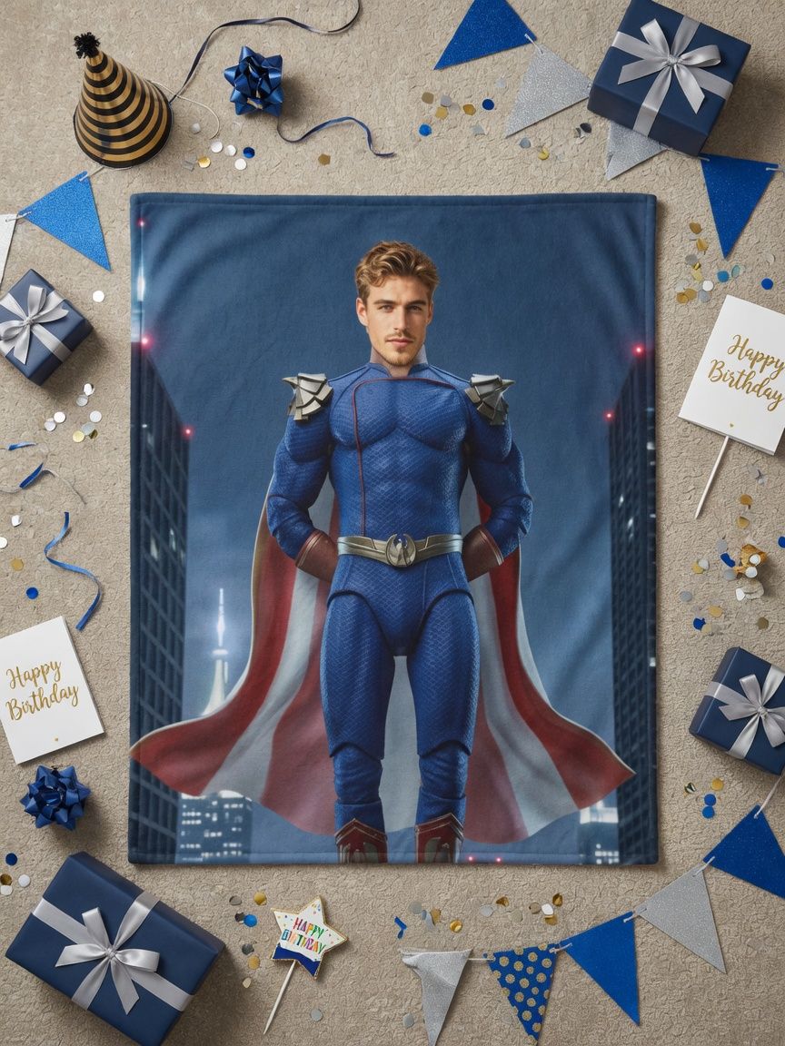 Custom Face Photo Blanket Personalized Superhero Flannel Throw Cozy Novelty Fleece Keepsake for Bed Sofa Gift