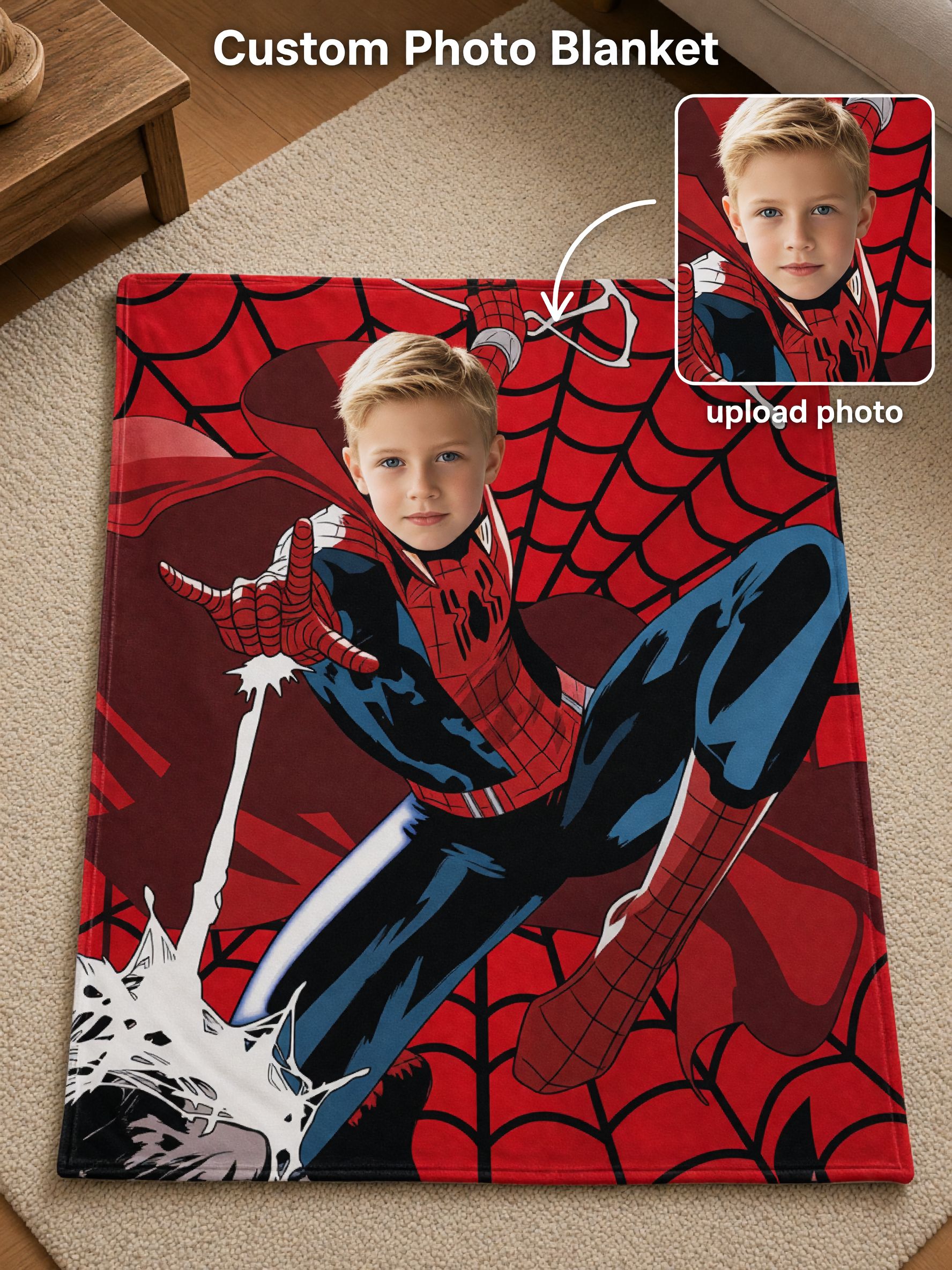 Custom Photo Superhero Fleece Blanket, Personalized Hero Portrait Throw for Kids and Fans, Ideal Cozy Gift
